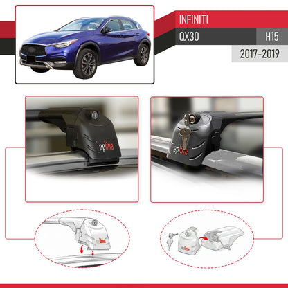 Compatible with Infiniti QX30 (H15) 2017-2019 ACE-2 Car Roof Rack Cross Bar Black Aluminium 2 Bars