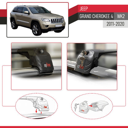 Compatible with Jeep Grand Cherokee 4 (WK2) 2011-2020 ACE-2 Car Roof Rack Cross Bar Black Aluminium 2 Bars