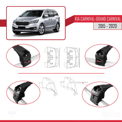 Compatible avec Kia Carnival 3 (YP) 2015-2021 ACE-2 Barres de Toit Railing Porte-Bagages de Voiture Noir Aluminium 2 Barres