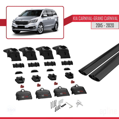 Compatible avec Kia Carnival 3 (YP) 2015-2021 ACE-2 Barres de Toit Railing Porte-Bagages de Voiture Noir Aluminium 2 Barres