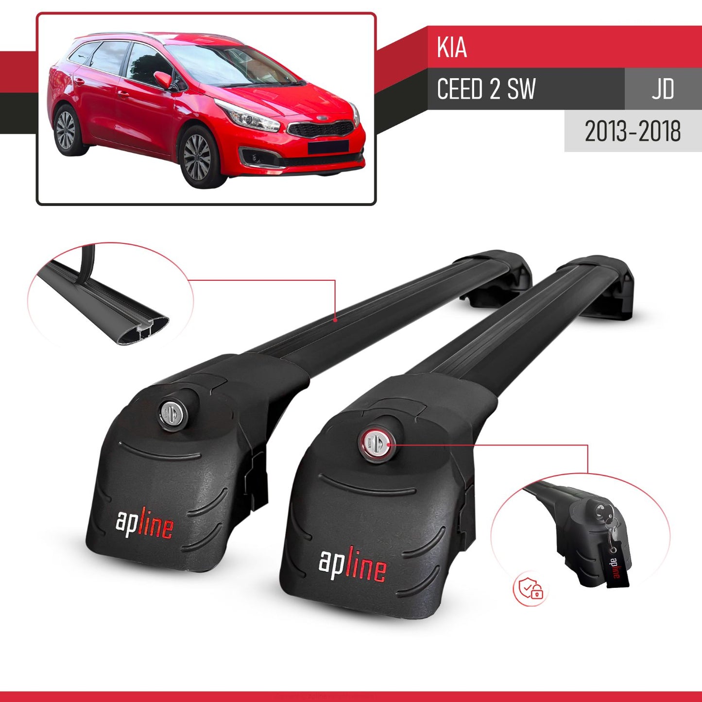 Compatible avec Kia Ceed 2 (JD) SW 2013-2018 ACE-2 modèle Barres de Toit Railing Porte-Bagages de Voiture Noir Aluminium Barres