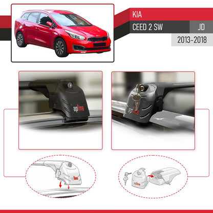 Compatible avec Kia Ceed 2 (JD) SW 2013-2018 ACE-2 modèle Barres de Toit Railing Porte-Bagages de Voiture Noir Aluminium Barres