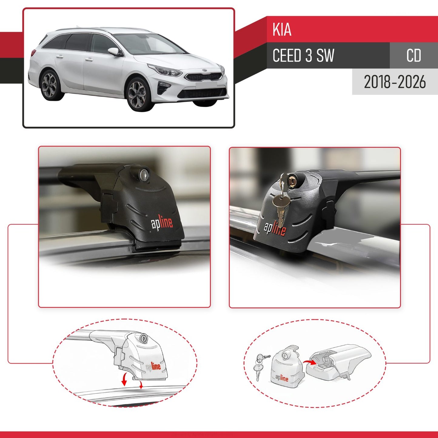 Compatible with Kia Ceed 3 (CD) SW 2019-2025 ACE-2 Car Roof Rack Cross Bar Black Aluminium 2 Bars