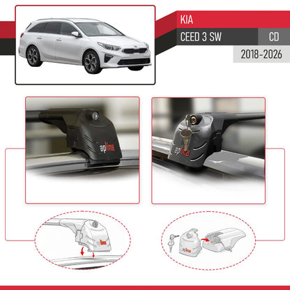 Compatible with Kia Ceed 3 (CD) SW 2019-2025 ACE-2 Car Roof Rack Cross Bar Black Aluminium 2 Bars