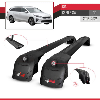 Compatible with Kia Ceed 3 (CD) SW 2019-2025 ACE-2 Car Roof Rack Cross Bar Black Aluminium 2 Bars