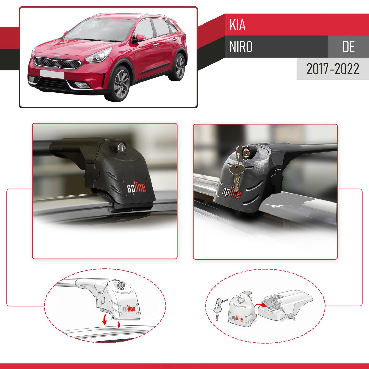 Compatible avec Kia Niro (DE) 2017-2022 ACE-2 modèle Barres de Toit Railing Porte-Bagages de Voiture Noir Aluminium Barres