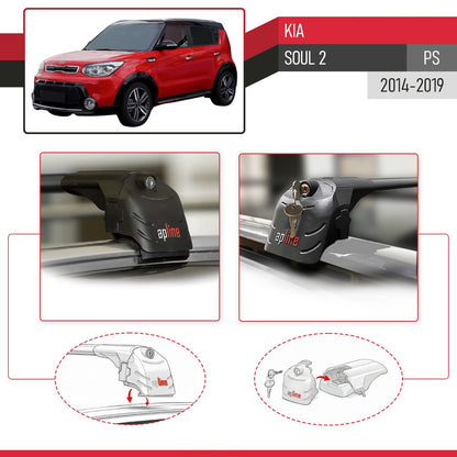 Compatible with Kia Soul 2 (PS) 2014-2019 ACE-2 Car Roof Rack Cross Bar Black Aluminium 2 Bars