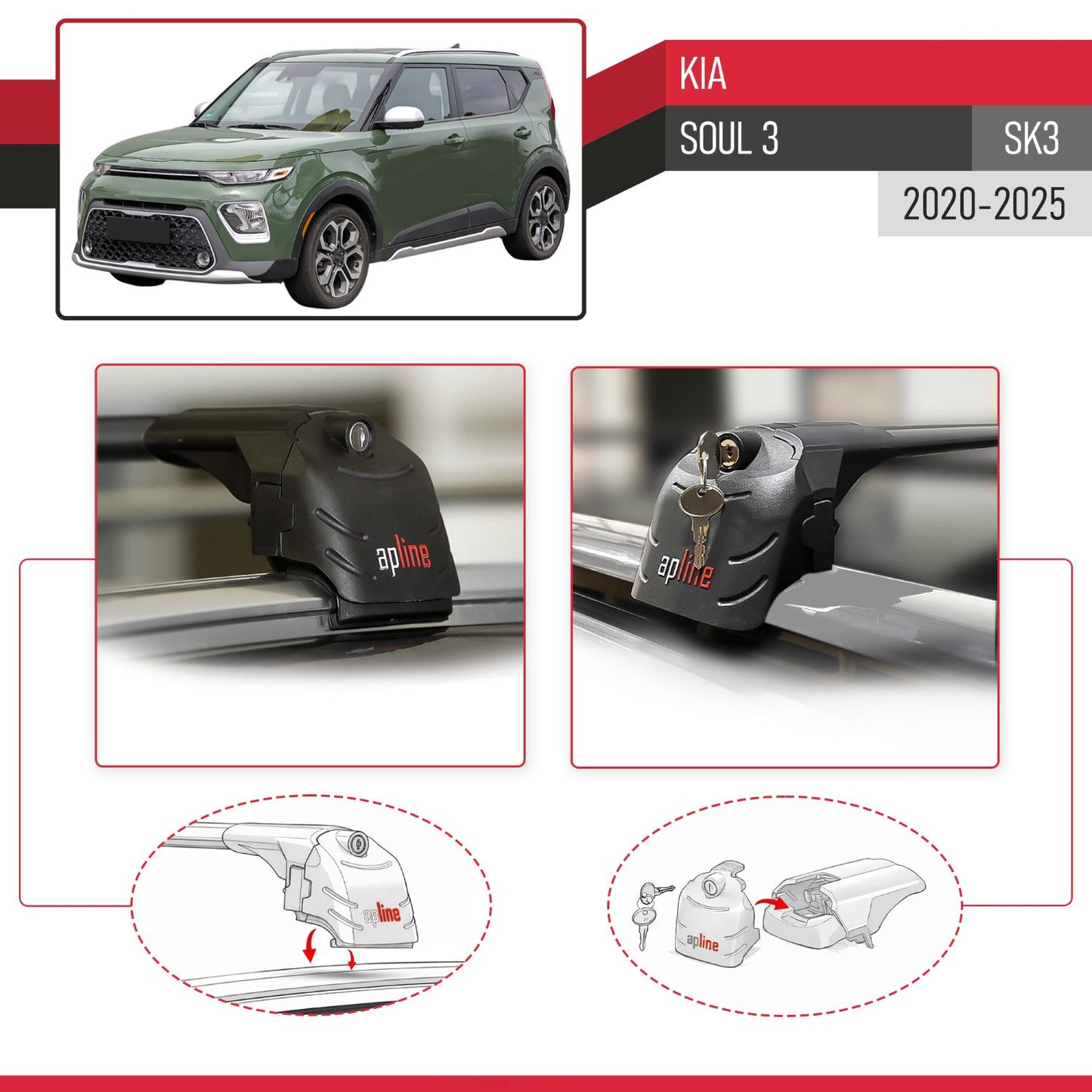 Compatible avec Kia Soul 3 (SK3) 2020-2025 ACE-2 modèle Barres de Toit Railing Porte-Bagages de Voiture Noir Aluminium Barres