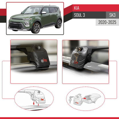 Compatible avec Kia Soul 3 (SK3) 2020-2025 ACE-2 modèle Barres de Toit Railing Porte-Bagages de Voiture Noir Aluminium Barres
