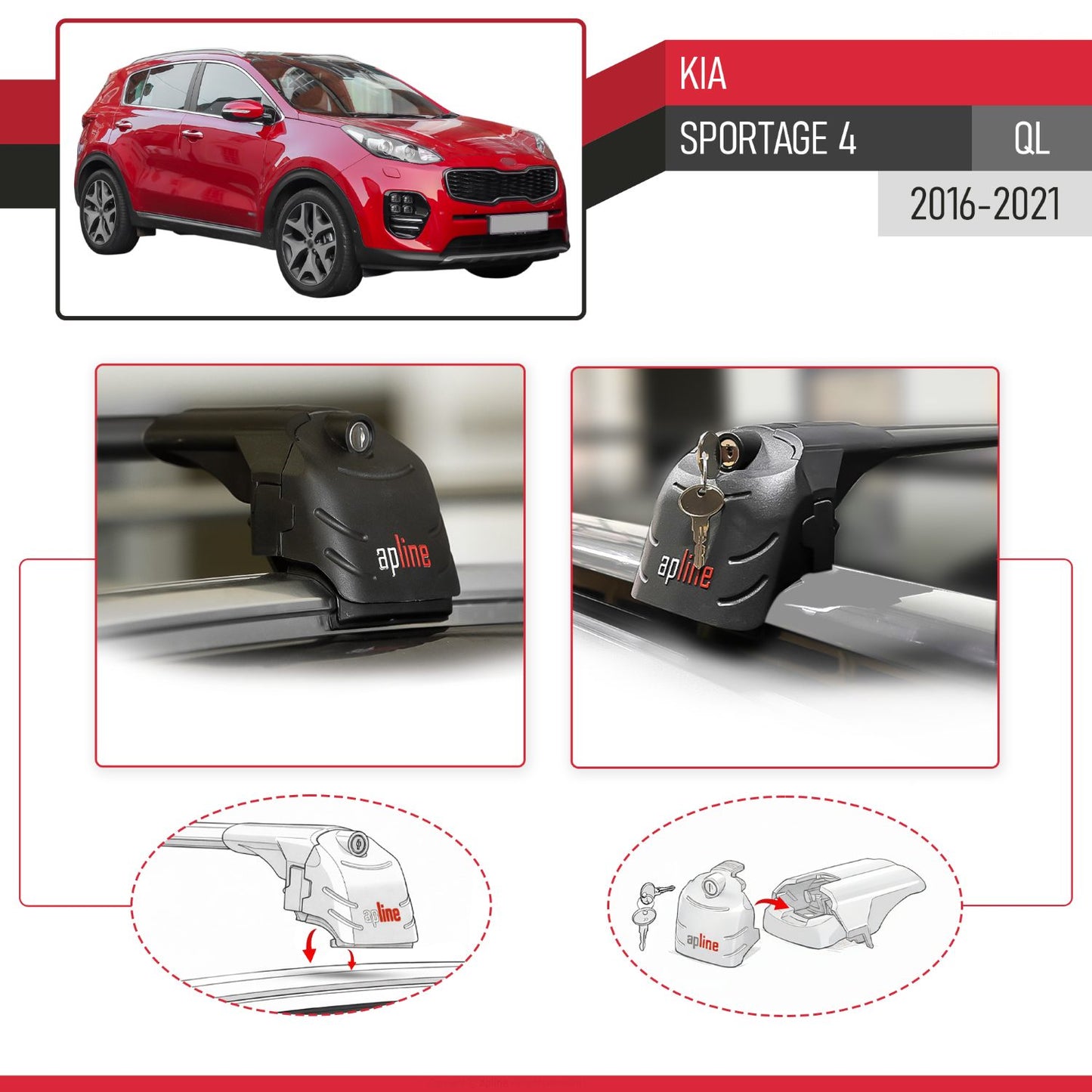 Compatible avec Kia Sportage 4 (QL) 2016-2021 ACE-2 modèle Barres de Toit Railing Porte-Bagages de Voiture Noir Aluminium Barres