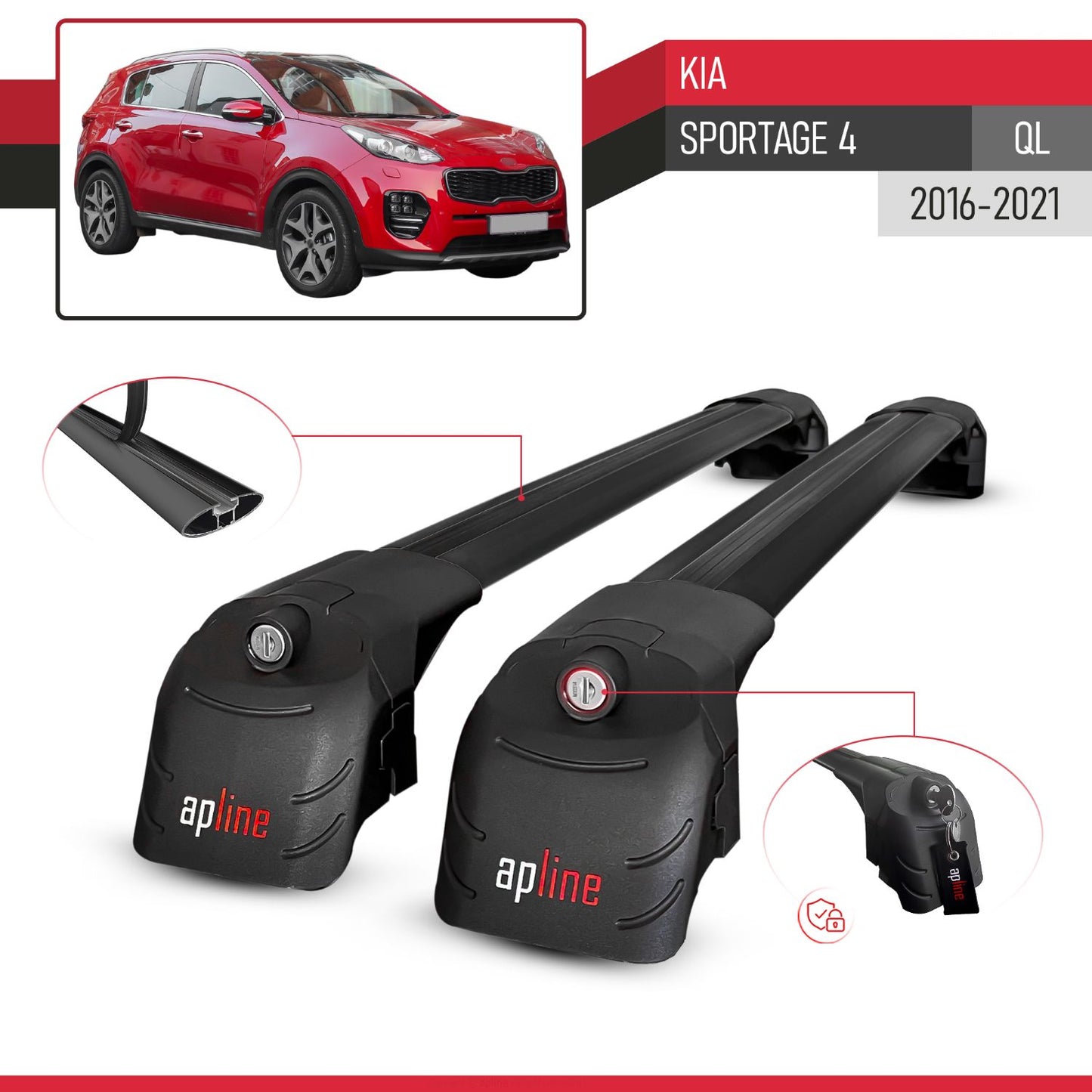 Compatible avec Kia Sportage 4 (QL) 2016-2021 ACE-2 modèle Barres de Toit Railing Porte-Bagages de Voiture Noir Aluminium Barres