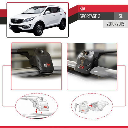 Compatible avec Kia Sportage 3 (SL) 2010-2015 ACE-2 modèle Barres de Toit Railing Porte-Bagages de Voiture Noir Aluminium Barres