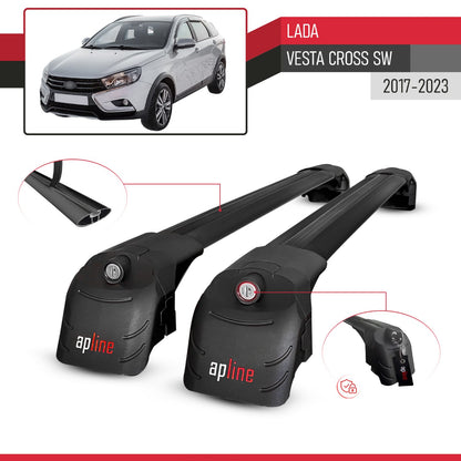 Compatible with Lada Vesta/Cross SW 2017-2023 ACE-2 Car Roof Rack Cross Bar Black Aluminium 2 Bars
