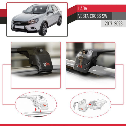 Compatible with Lada Vesta/Cross SW 2017-2023 ACE-2 Car Roof Rack Cross Bar Black Aluminium 2 Bars