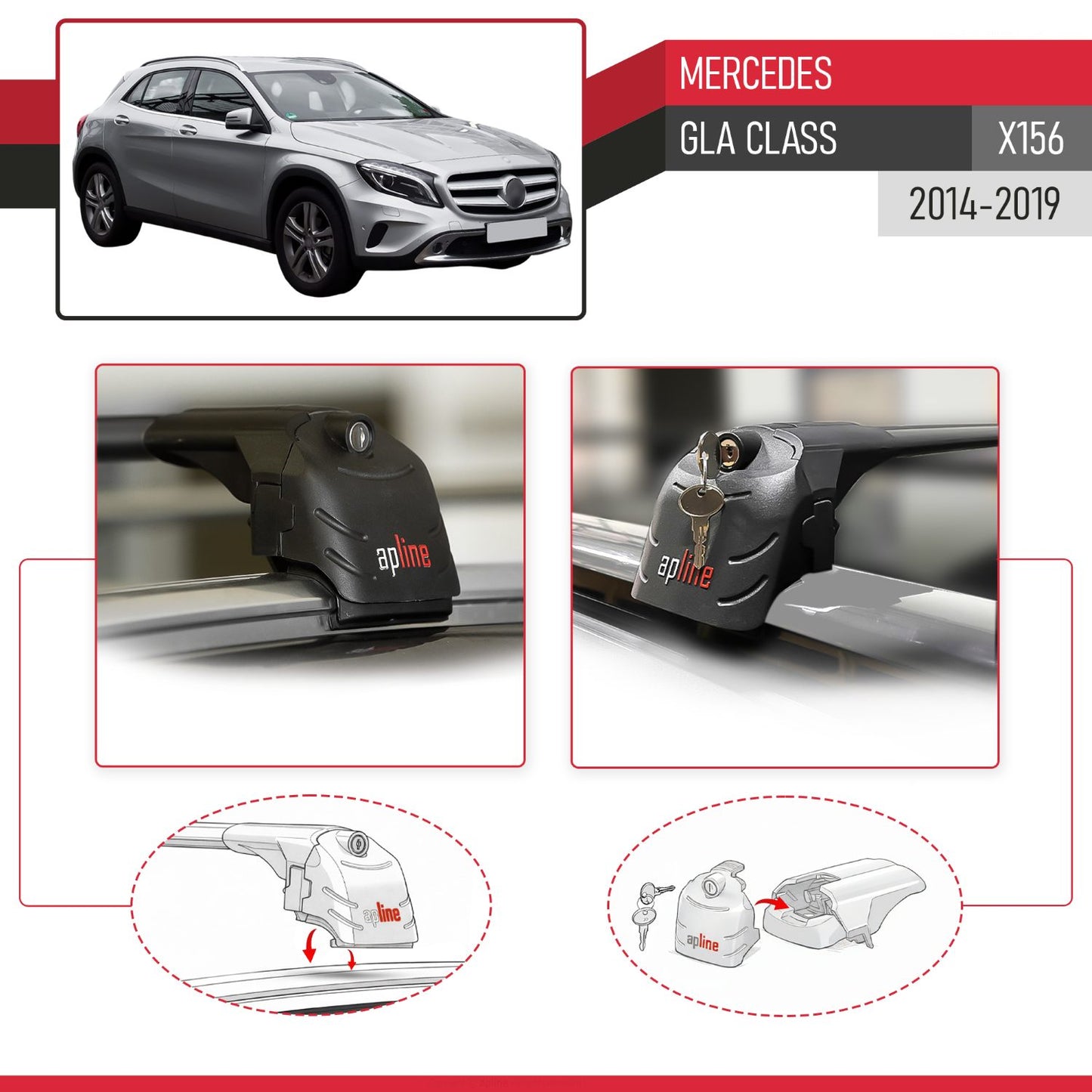 Compatible avec Mercedes GLA Class (X156) 2014-2019 ACE-2 modèle Barres de Toit Railing Porte-Bagages de Voiture Noir Aluminium Barres