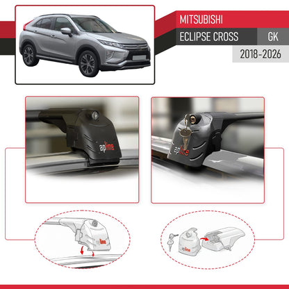 Compatible avec Mitsubishi Eclipse Cross (GK) 2018-2026 ACE-2 modèle Barres de Toit Railing Porte-Bagages de Voiture Noir Aluminium Barres