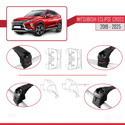 Compatible avec Mitsubishi Eclipse Cross (GK) 2018-2025 ACE-2 Barres de Toit Railing Porte-Bagages de Voiture Noir Aluminium 2 Barres
