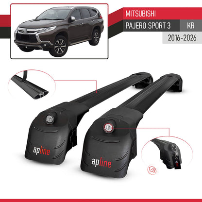 Compatible avec Mitsubishi Pajero Sport 3 (KR) 2016-2026 ACE-2 modèle Barres de Toit Railing Porte-Bagages de Voiture Noir Aluminium Barres