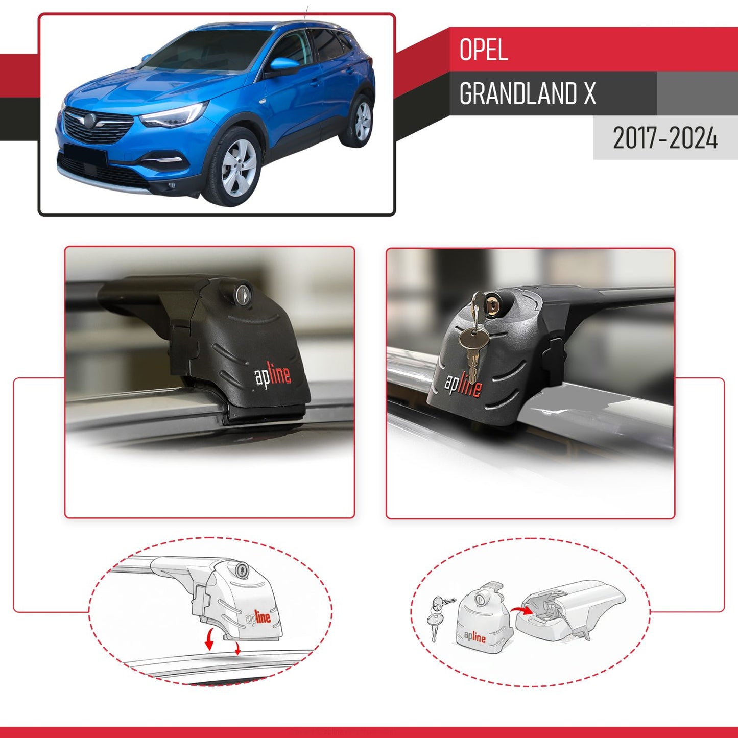 Compatible with Opel Grandland X 2018-2021 ACE-2 Car Roof Rack Cross Bar Black Aluminium 2 Bars