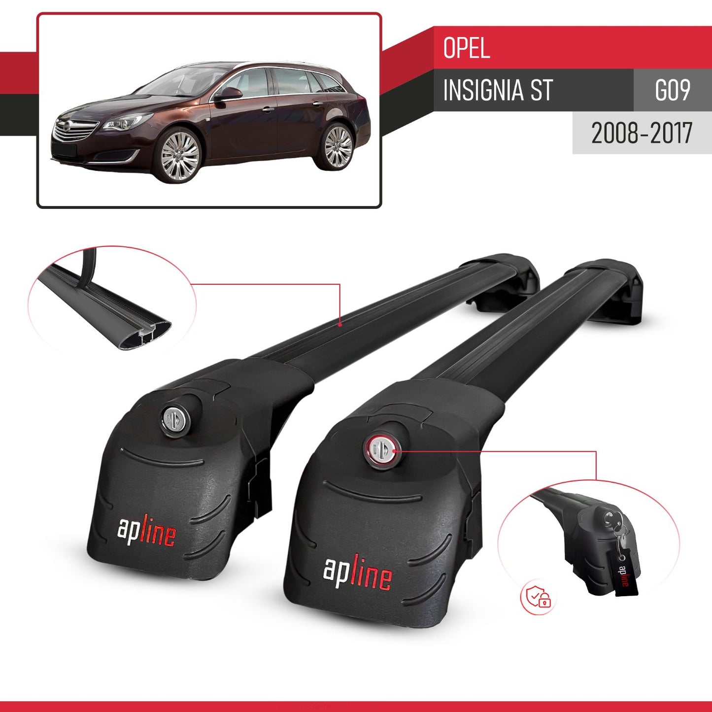 Compatible with Opel Insignia (G09) ST 2009-2017 ACE-2 Car Roof Rack Cross Bar Black Aluminium 2 Bars