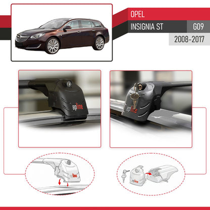 Compatible with Opel Insignia (G09) ST 2009-2017 ACE-2 Car Roof Rack Cross Bar Black Aluminium 2 Bars
