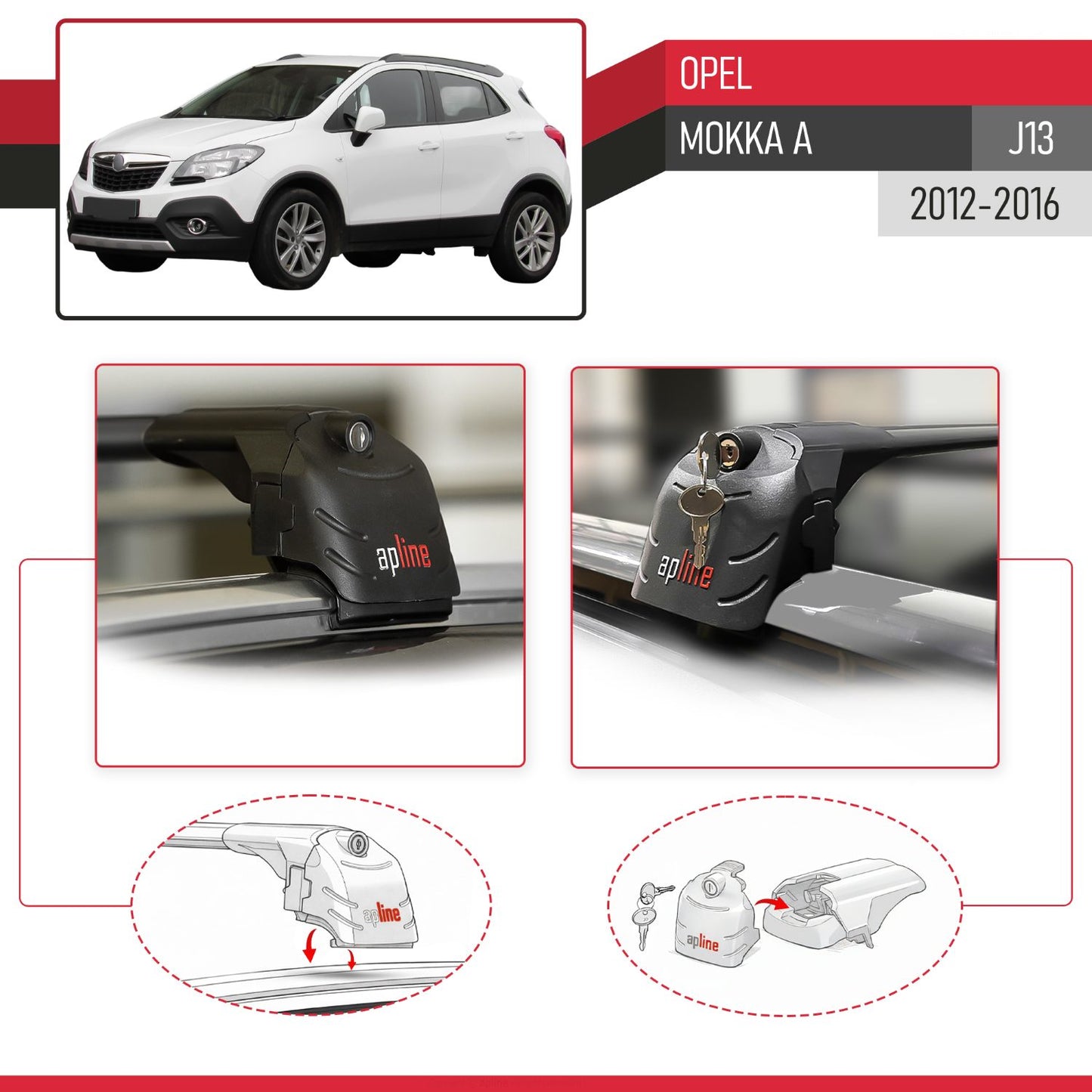 Compatible with Opel Mokka A (J13) 2012-2016 ACE-2 Car Roof Rack Cross Bar Black Aluminium 2 Bars