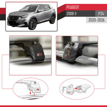 Compatible avec Peugeot 2008 II (P24) 2020-2026 ACE-2 modèle Barres de Toit Railing Porte-Bagages de Voiture Noir Aluminium Barres