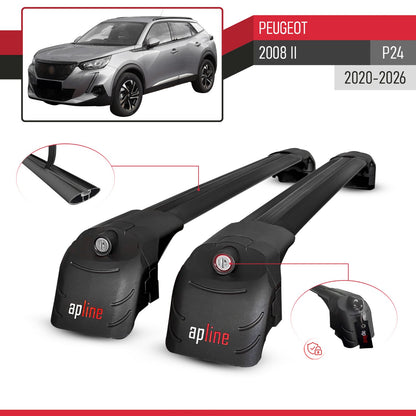 Compatible avec Peugeot 2008 II (P24) 2020-2026 ACE-2 modèle Barres de Toit Railing Porte-Bagages de Voiture Noir Aluminium Barres