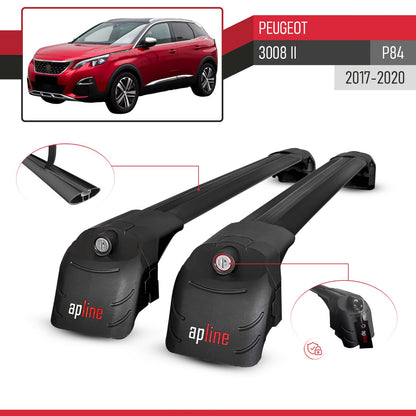 Compatible with Peugeot 3008 II (P84) Pre-Facelift 2017-2020 ACE-2 Car Roof Rack Cross Bar Black Aluminium 2 Bars