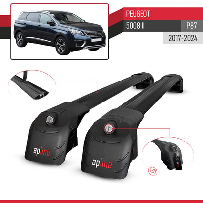 Compatible with Peugeot 5008 II (P87) 2017-2024 ACE-2 Car Roof Rack Cross Bar Black Aluminium 2 Bars