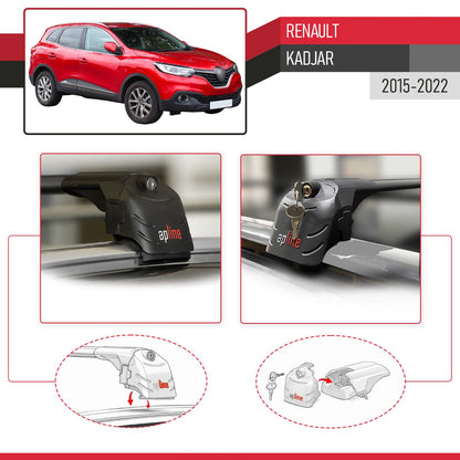 Compatible with Renault Kadjar 2015-2022 ACE-2 Car Roof Rack Cross Bar Black Aluminium 2 Bars