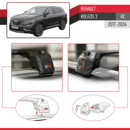 Compatible with Renault Koleos 2 (HC) 2017-2024 ACE-2 Car Roof Rack Cross Bar Black Aluminium 2 Bars