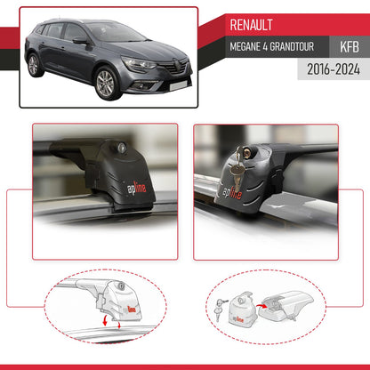 Compatible with Renault Megane 4 (KFB) Grandtour 2016-2023 ACE-2 Car Roof Rack Cross Bar Black Aluminium 2 Bars