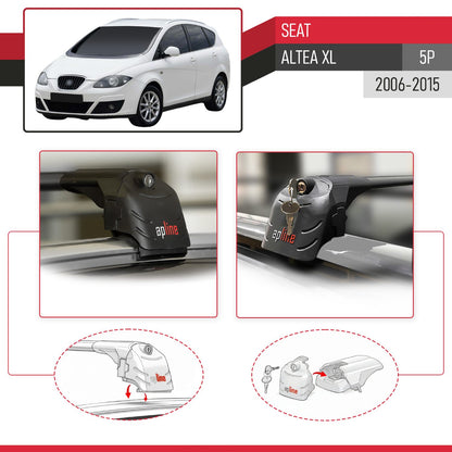 Compatible with Seat Altea XL 2006-2015 ACE-2 Car Roof Rack Cross Bar Black Aluminium 2 Bars