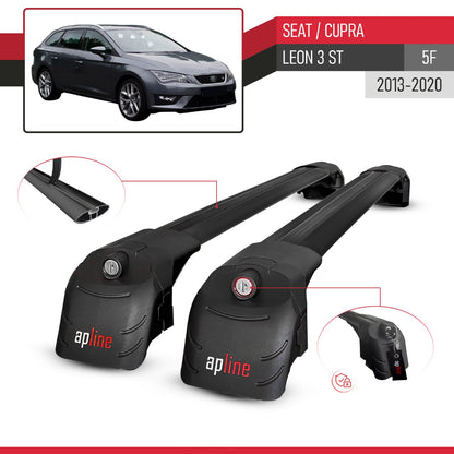 Compatible with Seat Leon 3 (5F) Cupra ST 2013-2020 ACE-2 Car Roof Rack Cross Bar Black Aluminium 2 Bars