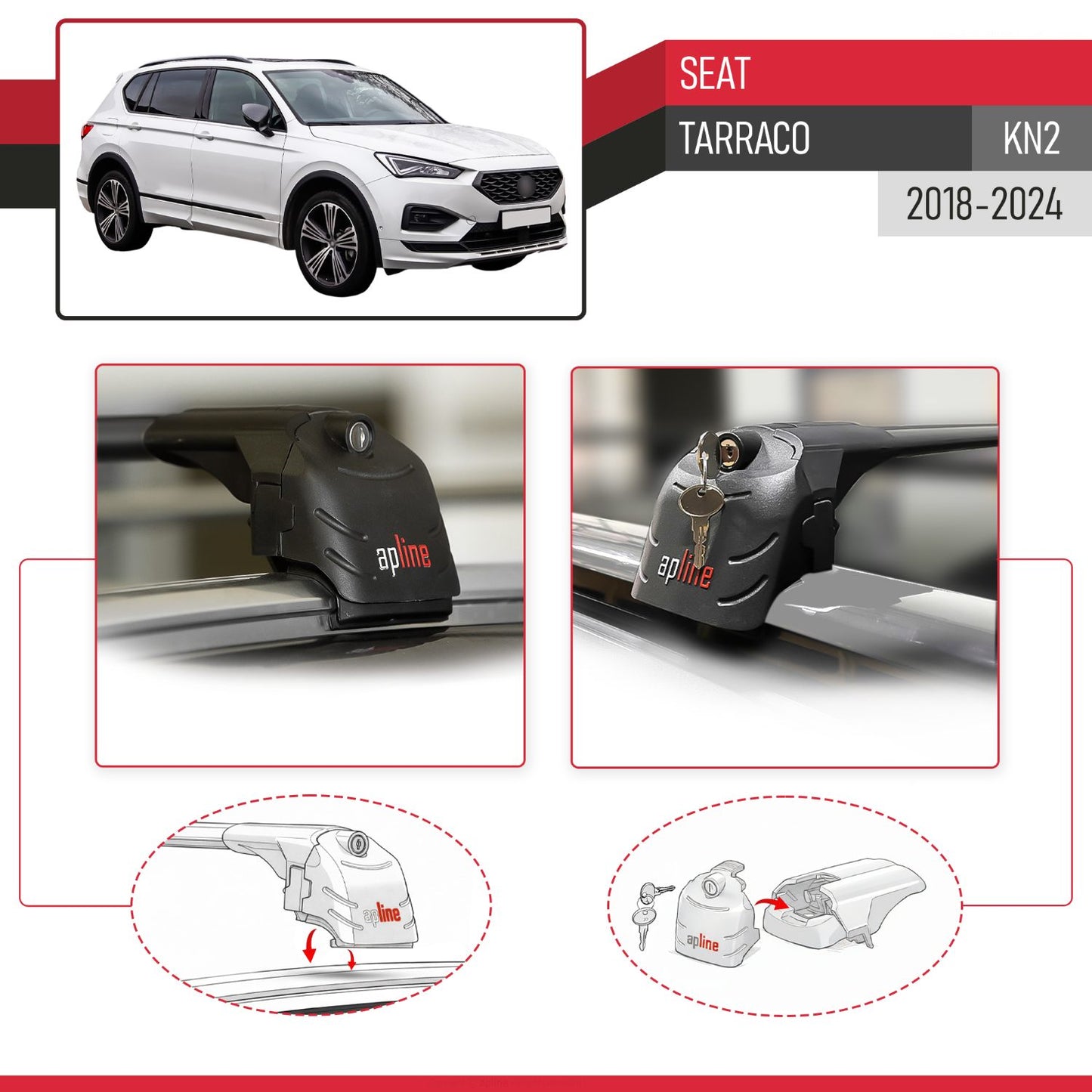 Compatible avec Seat Tarraco (KN2) 2018-2024 ACE-2 modèle Barres de Toit Railing Porte-Bagages de Voiture Noir Aluminium Barres