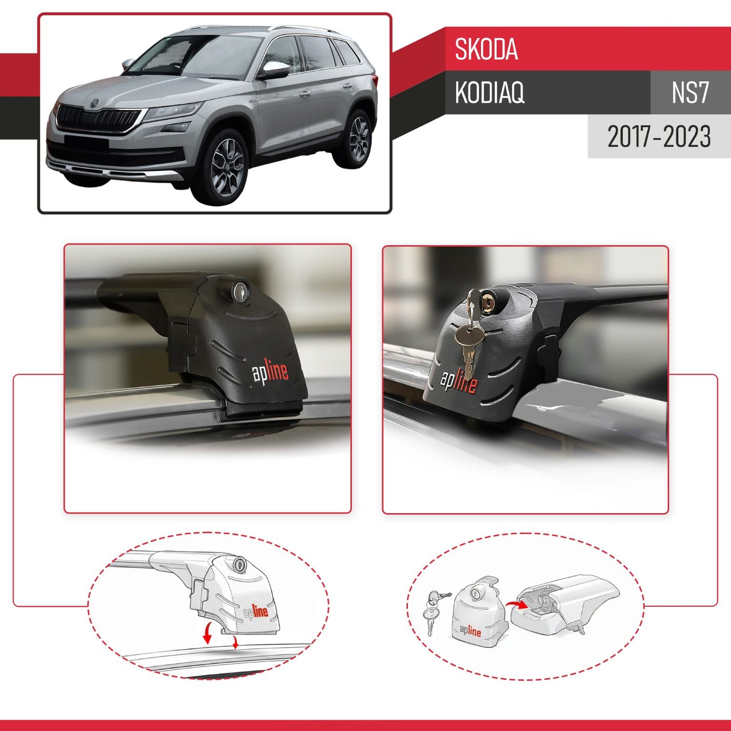 Compatible avec Skoda Kodiaq (NS7) 2017-2023 ACE-2 modèle Barres de Toit Railing Porte-Bagages de Voiture Noir Aluminium Barres