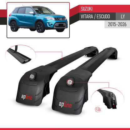 Compatible avec Suzuki Vitara/Escudo (LY) 2015-2026 ACE-2 modèle Barres de Toit Railing Porte-Bagages de Voiture Noir Aluminium Barres