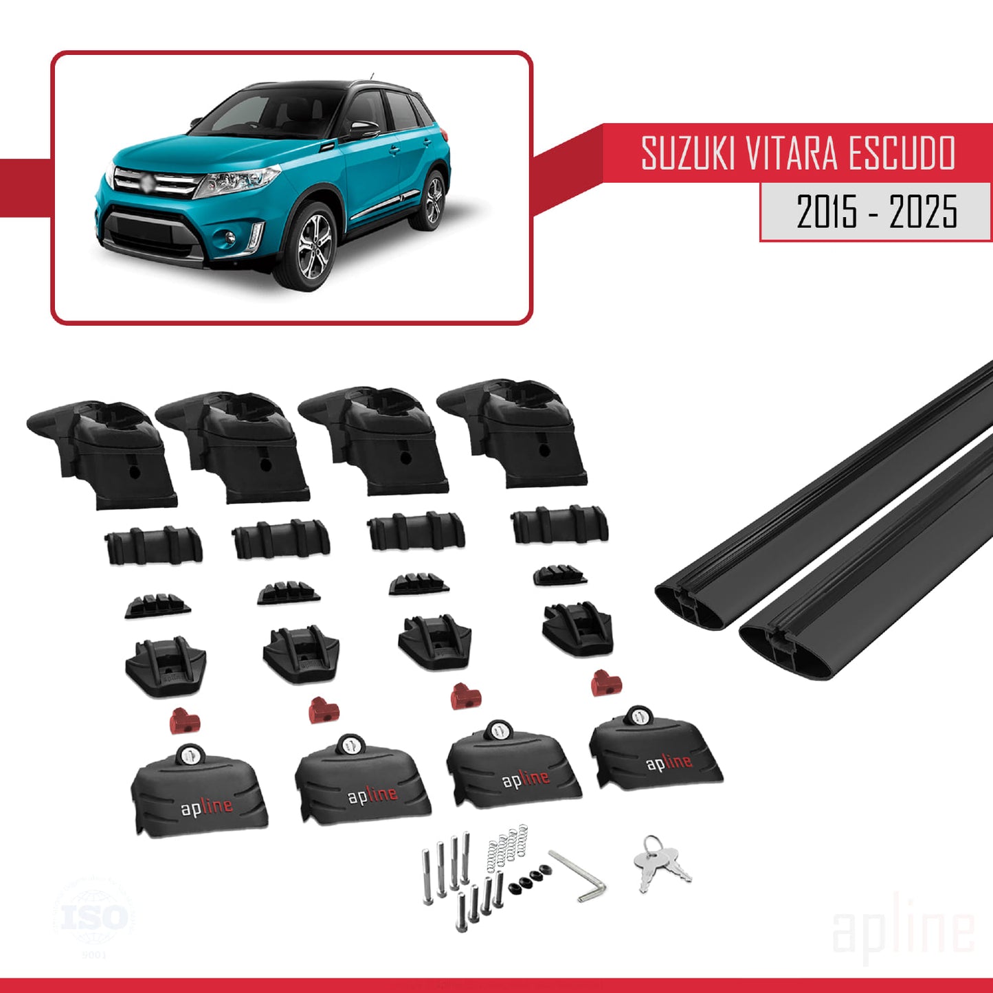 Compatible avec Suzuki Vitara/Escudo (LY) 2015-2025 ACE-2 Barres de Toit Railing Porte-Bagages de Voiture Noir Aluminium 2 Barres