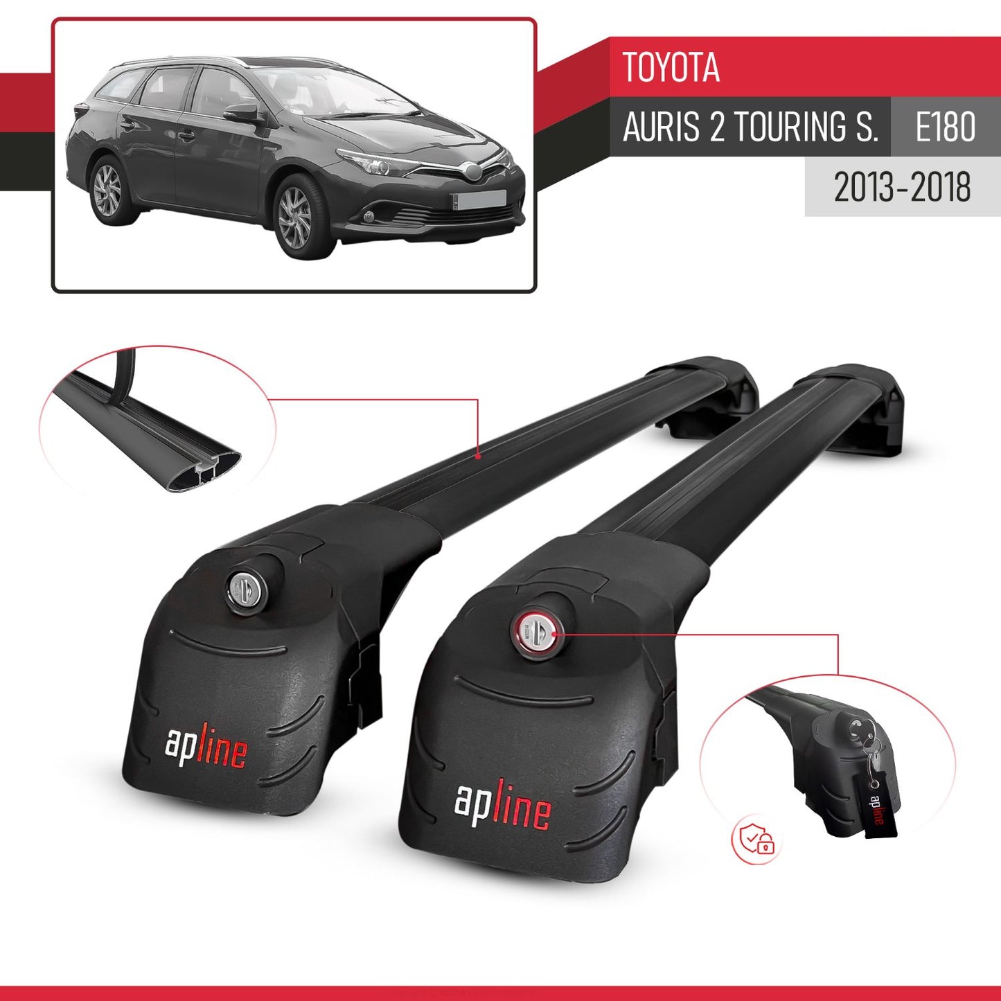 Compatible avec Toyota Auris 2 (E180) Touring Sports 2013-2018 ACE-2 modèle Barres de Toit Railing Porte-Bagages de Voiture Noir Aluminium Barres