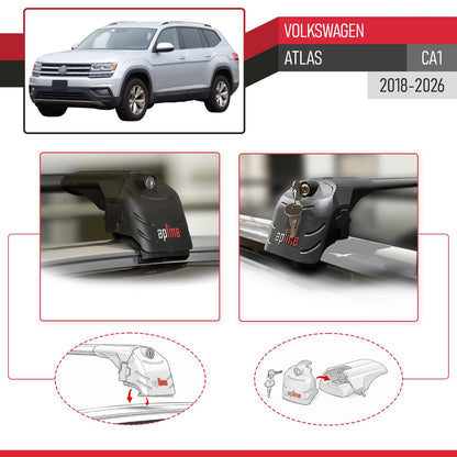 Compatible with Volkswagen Atlas (CA1) 2018-2025 ACE-2 Car Roof Rack Cross Bar Black Aluminium 2 Bars