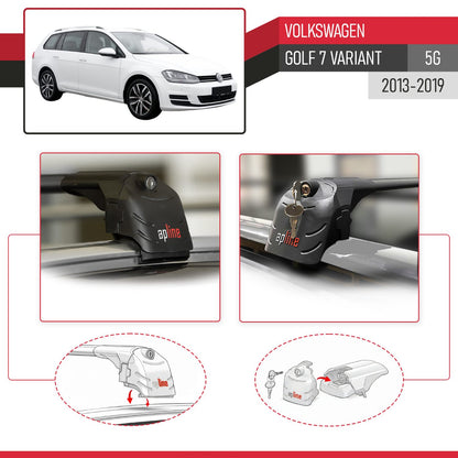 Compatible with Volkswagen Golf 7 (5G) Variant 2013-2019 ACE-2 Car Roof Rack Cross Bar Black Aluminium 2 Bars