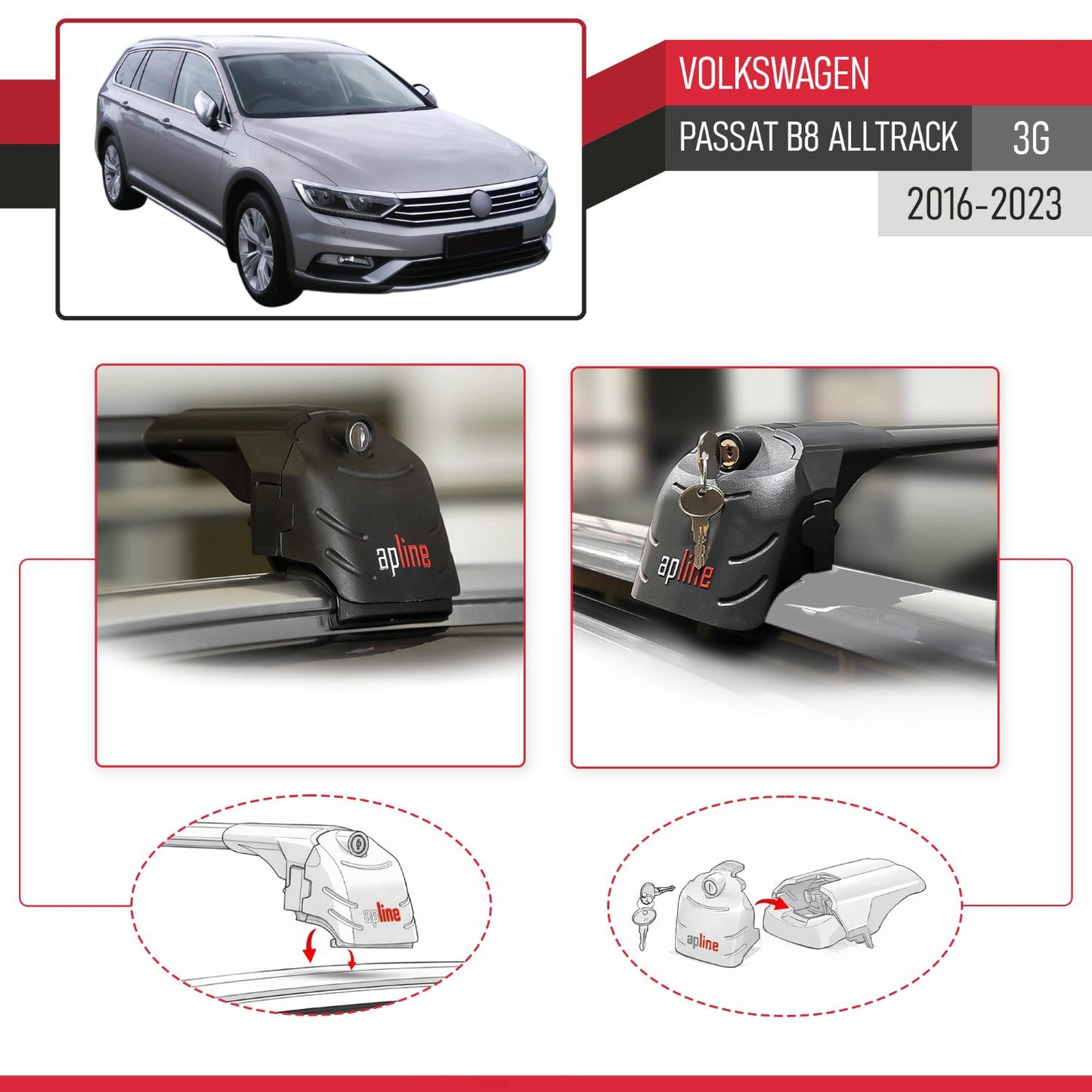 Compatible with Volkswagen Passat B8 (3G) Alltrack 2016-2023 ACE-2 Car Roof Rack Cross Bar Black Aluminium 2 Bars