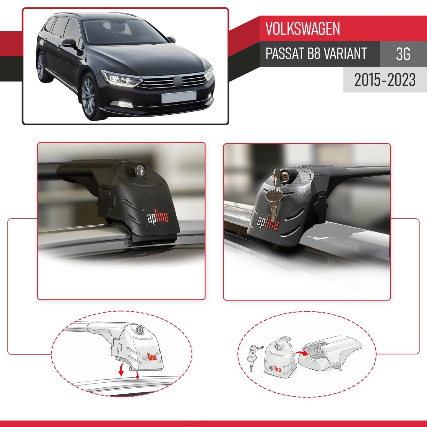 Compatible avec Volkswagen Passat B8 (3G) Variant 2015-2023 ACE-2 modèle Barres de Toit Railing Porte-Bagages de Voiture Noir Aluminium Barres