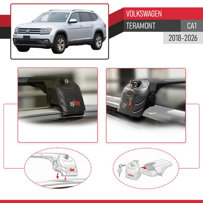 Compatible avec Volkswagen Teramont (CA1) 2018-2026 ACE-2 modèle Barres de Toit Railing Porte-Bagages de Voiture Noir Aluminium Barres