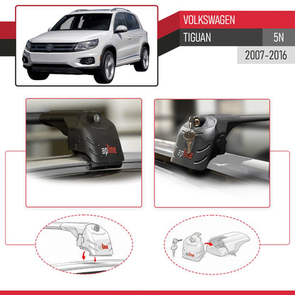 Compatible with Volkswagen Tiguan (5N) 2007-2016 ACE-2 Car Roof Rack Cross Bar Black Aluminium 2 Bars