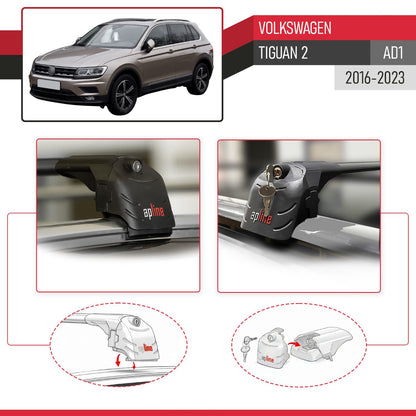 Compatible with Volkswagen Tiguan 2 (AD1) 2016-2023 ACE-2 Car Roof Rack Cross Bar Black Aluminium 2 Bars