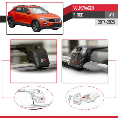 Compatible avec Volkswagen T-Roc (A11) 2017-2025 ACE-2 modèle Barres de Toit Railing Porte-Bagages de Voiture Noir Aluminium Barres