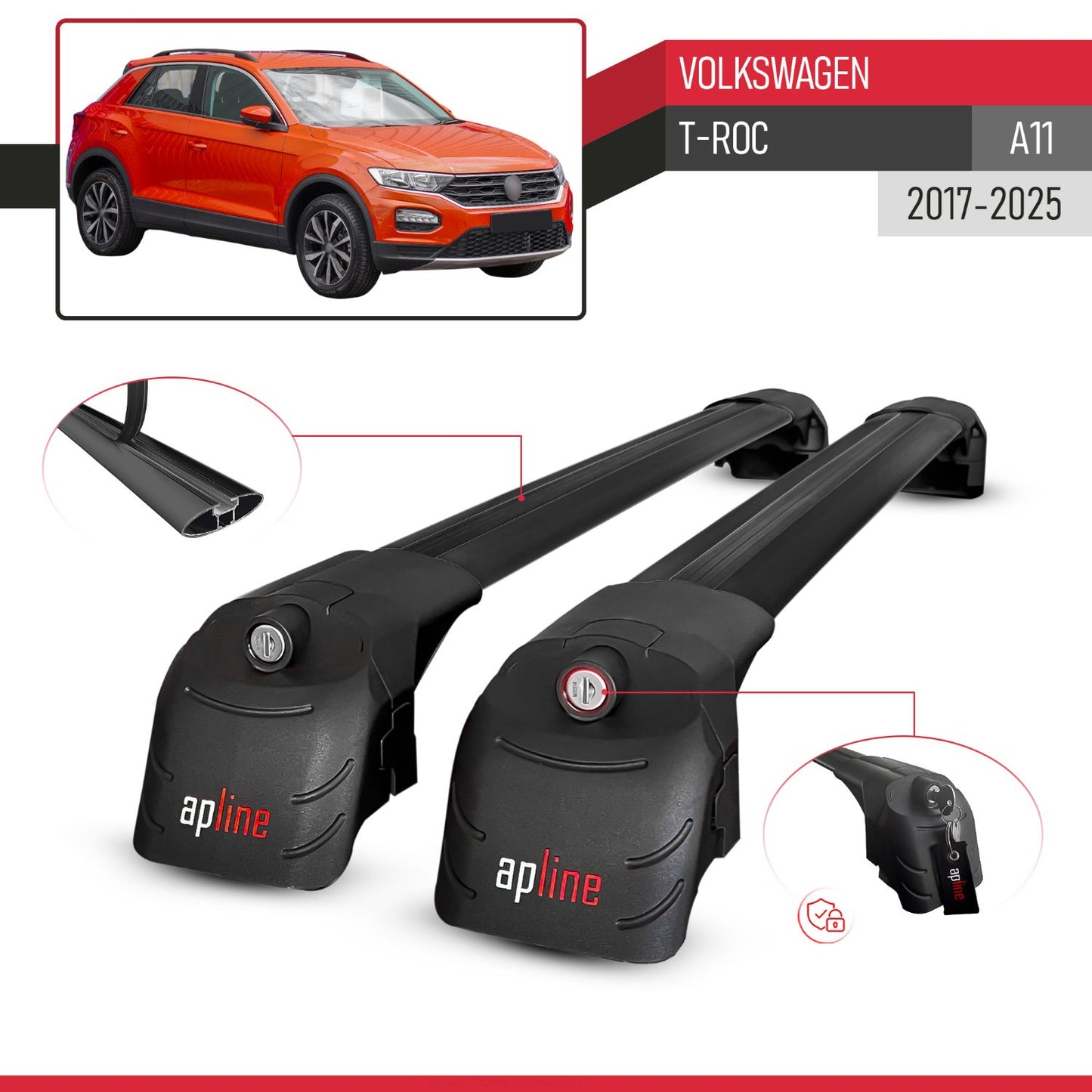 Compatible avec Volkswagen T-Roc (A11) 2017-2025 ACE-2 modèle Barres de Toit Railing Porte-Bagages de Voiture Noir Aluminium Barres