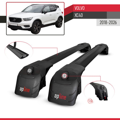 Compatible with Volvo XC40 2018-2025 ACE-2 Car Roof Rack Cross Bar Black Aluminium 2 Bars